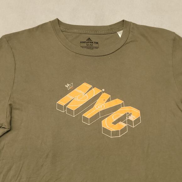 Adidas NYC Casual Crew Neck Short Sleeve Graphic T Shirt Mens Size M Olive - Picture 1 of 9
